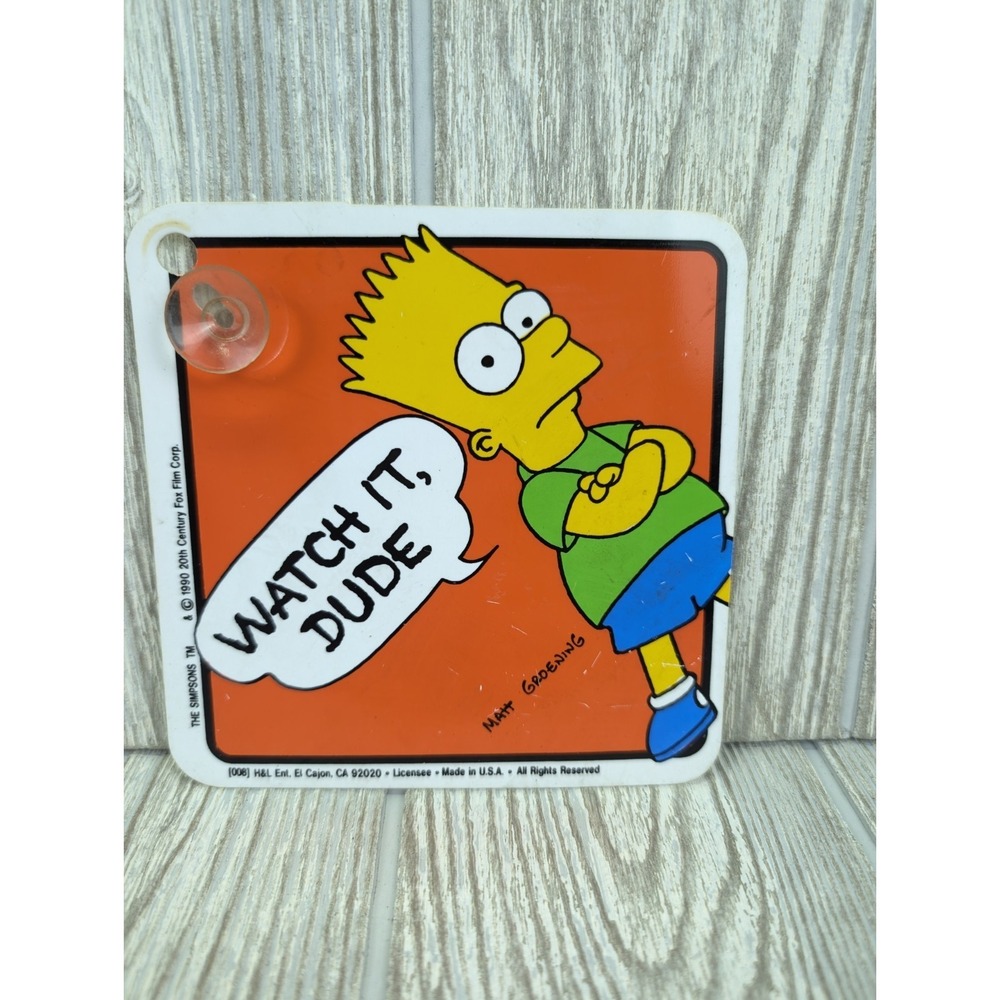 Vintage‎ BART Simpson Window Cling Suction Sign 1990 Watch It Dude Cowabunga